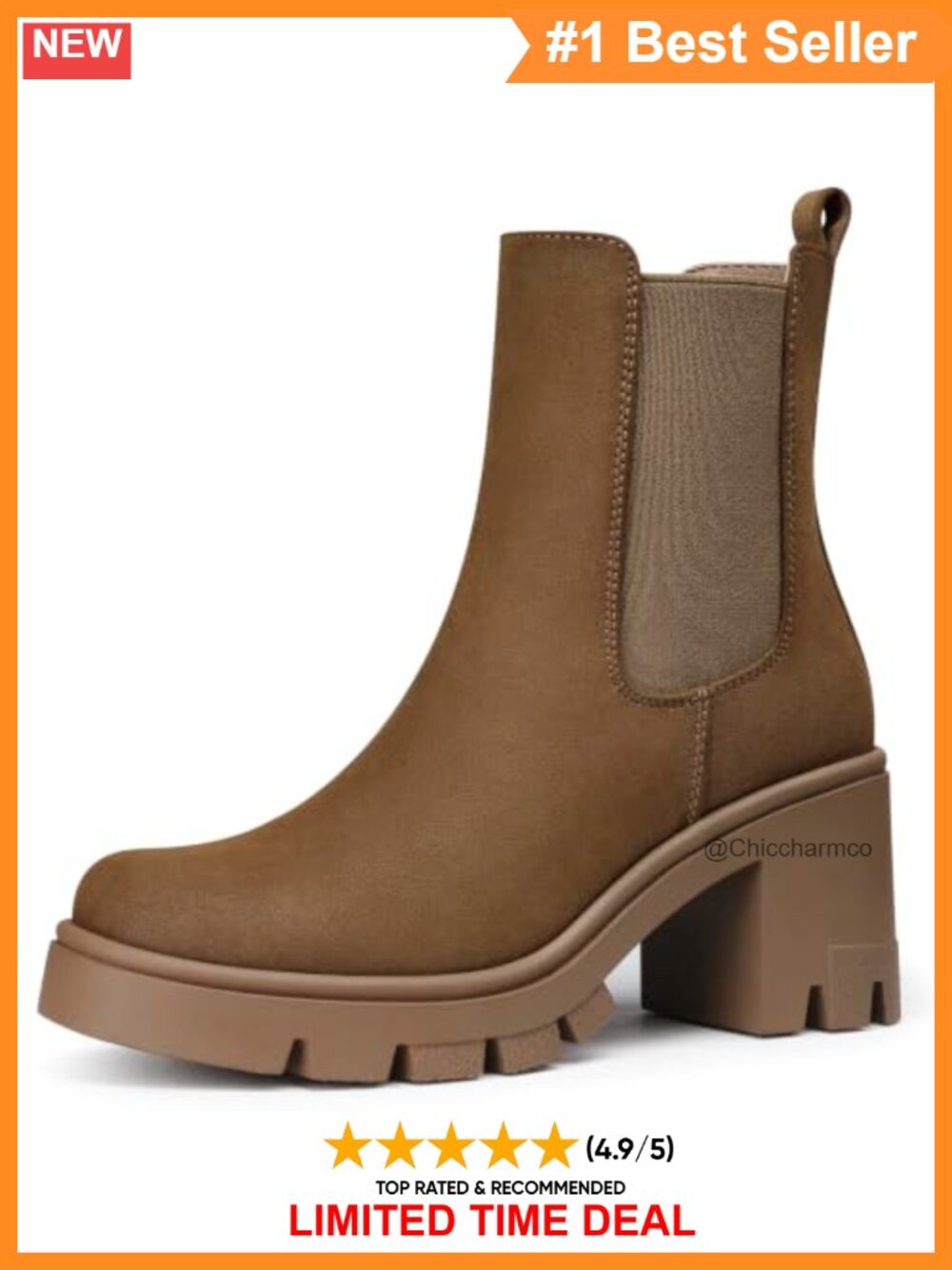 Chelsea Ankle Boots 2.9 Inch Chunky Platform Block Heel Waterproof Suede